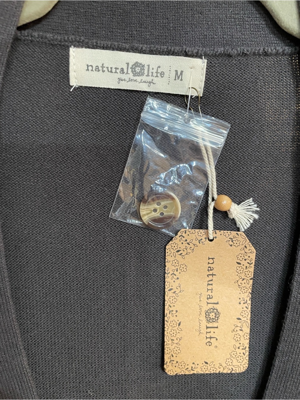 NATURAL LIFE Live Happy Cardigan Sweater Cardigan Rainbow Bands Charcoal Cotton - Picture 11 of 15